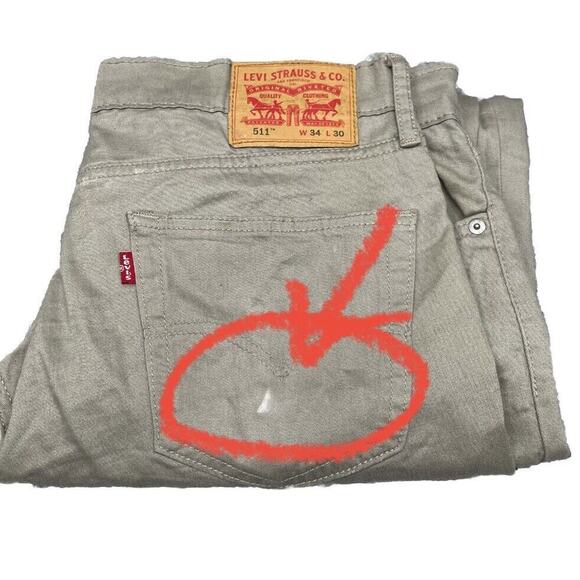 Levi Pants Strauss Mens 34x30 KhakiBeige 511Straight Leg Uniform Work Classicore - Picture 4 of 10